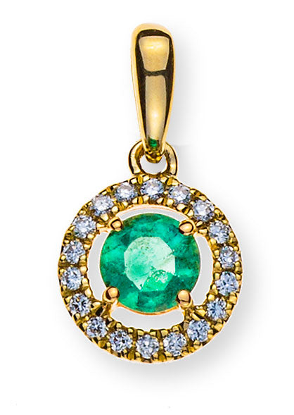 Anhänger Gelbgold 750 Smaragd 0.24 ct. und 18 Brillanten 0.07 ct.