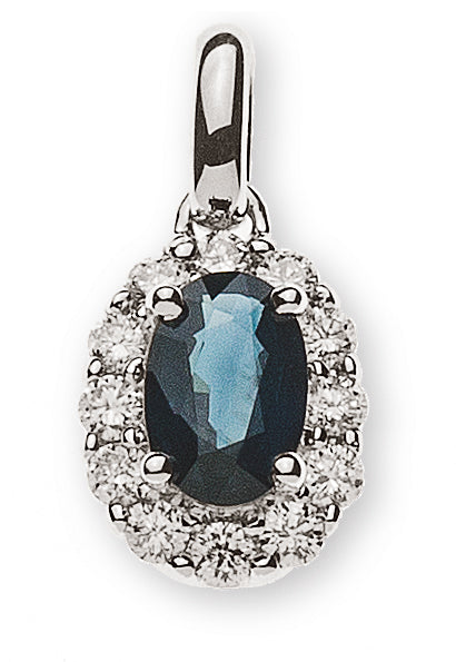 Anhänger Weissgold 750 Saphir 0.73 ct. und 12 Brillanten 0.20 ct.