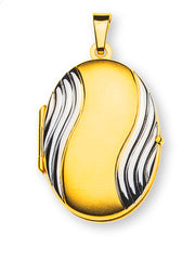 Anhänger Medaillon Gelbgold 750 oval gesandelt teilrhodiniert