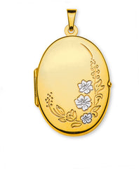 Anhänger Medaillon Gelbgold 750 oval mit rhodinierten Blumen