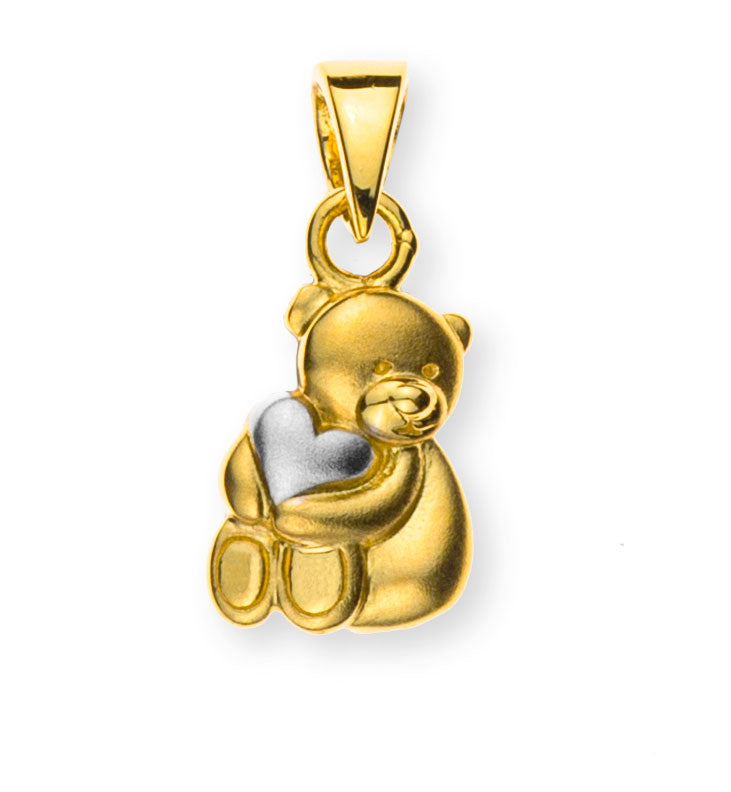 Anhänger Teddybär Gelbgold 750 gesandelt rhodiniertes Herz