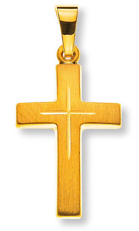 Anhänger Kreuz satiniert mit Kreuzschliff Gelbgold 750