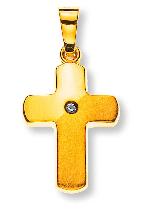 Anhänger Kreuz Gelbgold 750 Brillant poliert/gesandelt