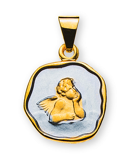 Anhänger Medaille Engel Gelbgold 750 rhodiniert