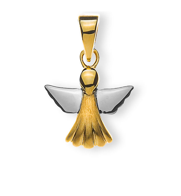 Anhänger Medaille Engel Gelbgold 750 10mm Flügel rhodiniert
