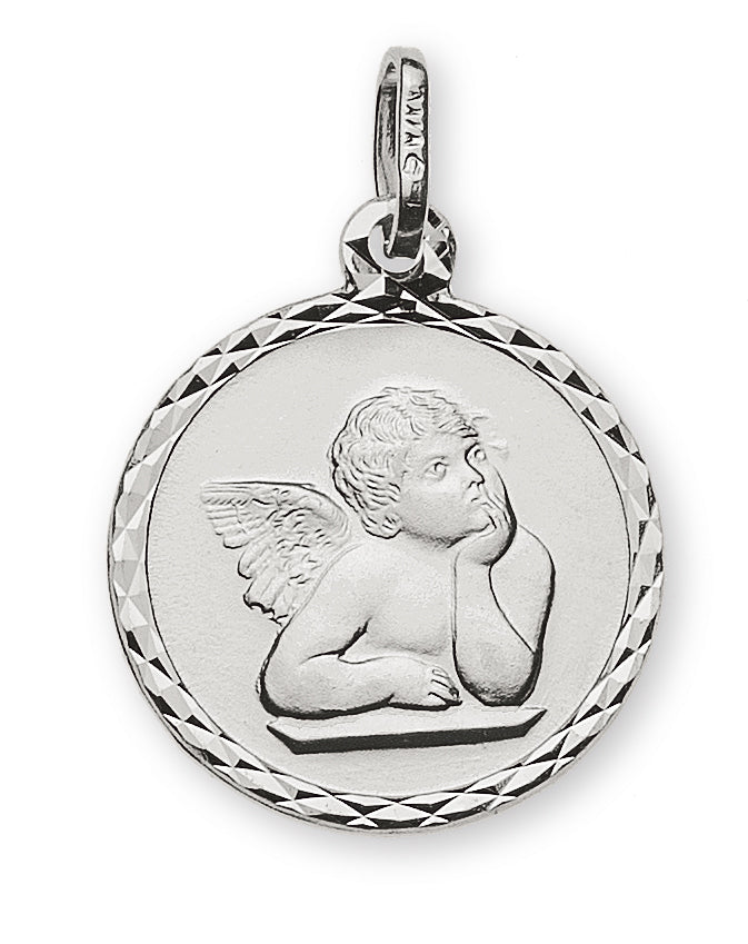 Anhänger Medaille Engel Weissgold 750 14mm