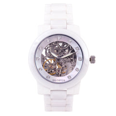 Residence Automatik Damenuhr Keramik in Weiss mit Diamanten und Perlmutt