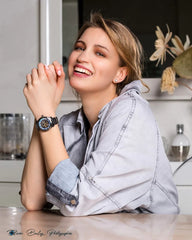 Residence Automatik Damenuhr Keramik in Schwarz mit Diamanten und Perlmutt