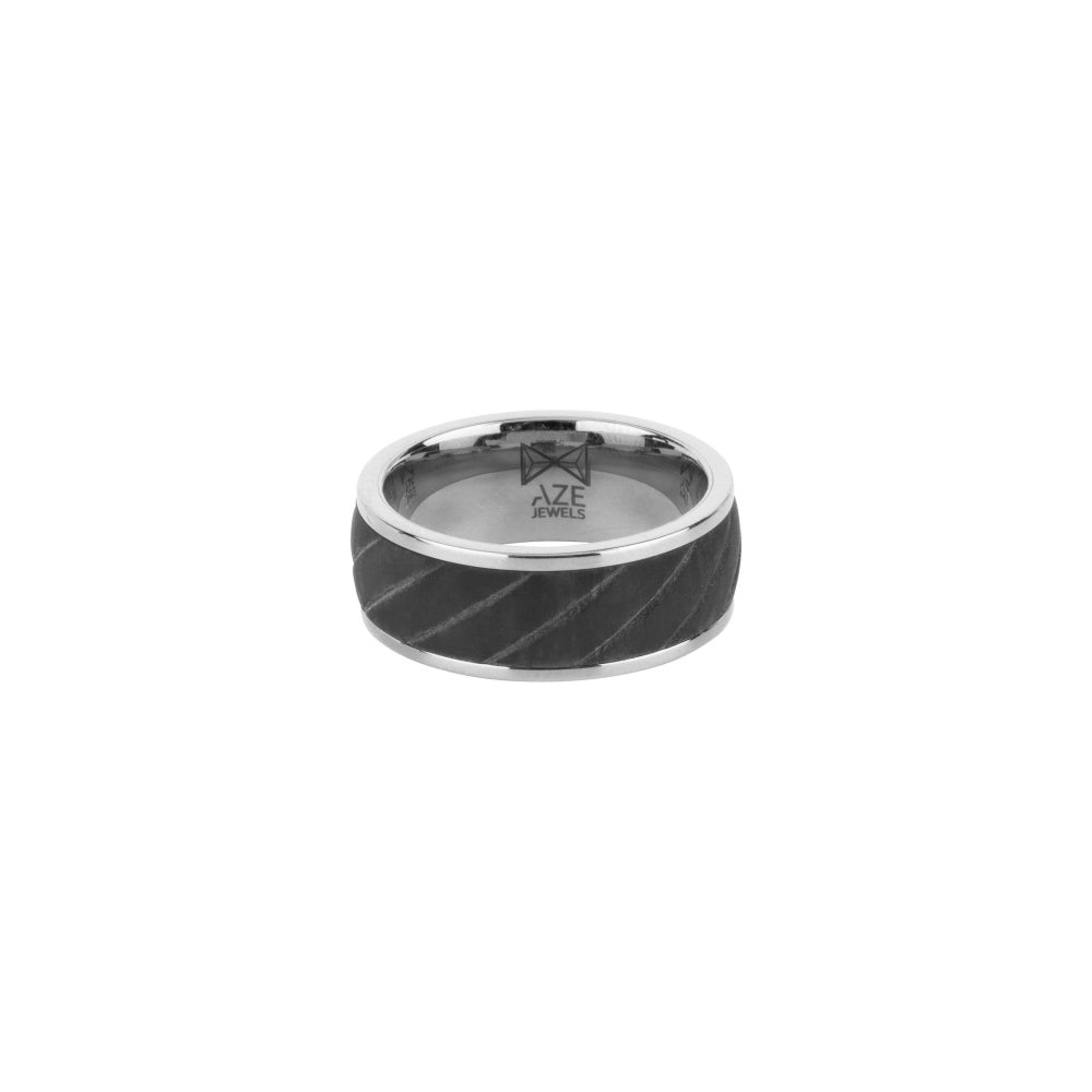 AZE Jewellery Herrenring Carbon Edelstahl Silber