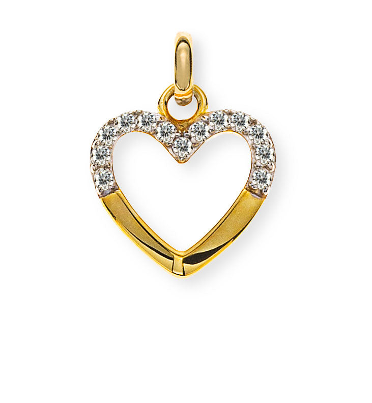 Anhänger Herz halboffen Gelbgold 375 mit 14 Zirkonia weiss