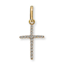 Anhänger Kreuz poliert Gelbgold 375 mit Zirkonia weiss