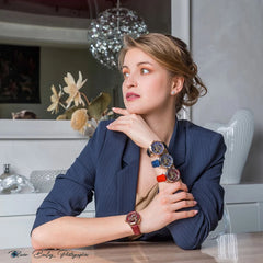 Residence Watches Farbe Uhr Stahl Gold/ Bordeaux Rot 35mm Damenuhr