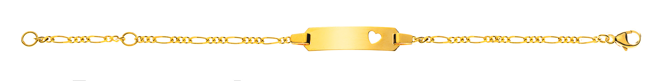 Armband Figaro diamantiert Gelbgold 750 mit Gravurplatte Herz