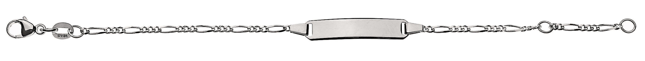 Armband Figaro 3&1 Weissgold 750 mit rechteckiger Gravurplatte lang