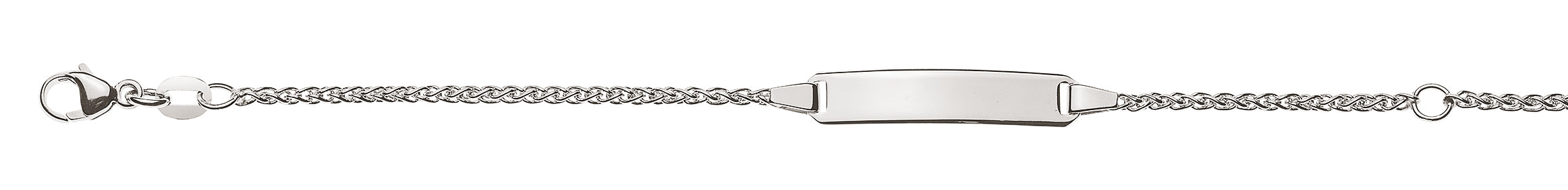 Armband Zopf Weissgold 750 mit rechteckiger Gravurplatte lang