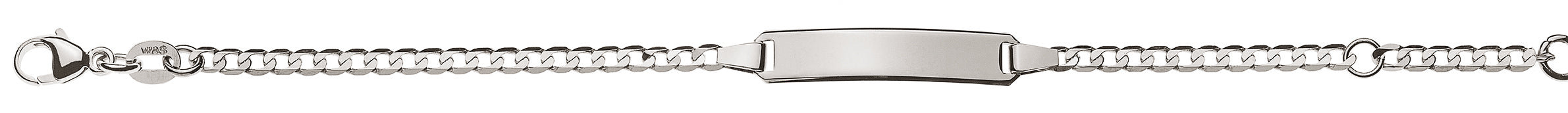 Armband Panzer extraflach diamantiert Weissgold 750 mit rechteckiger Gravurplatte lang