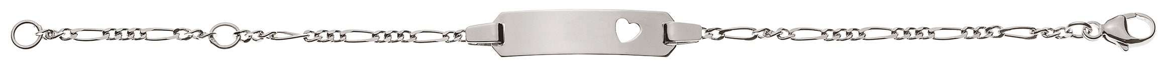 Armband Figaro diamantiert Weissgold 750 mit Gravurplatte Herz