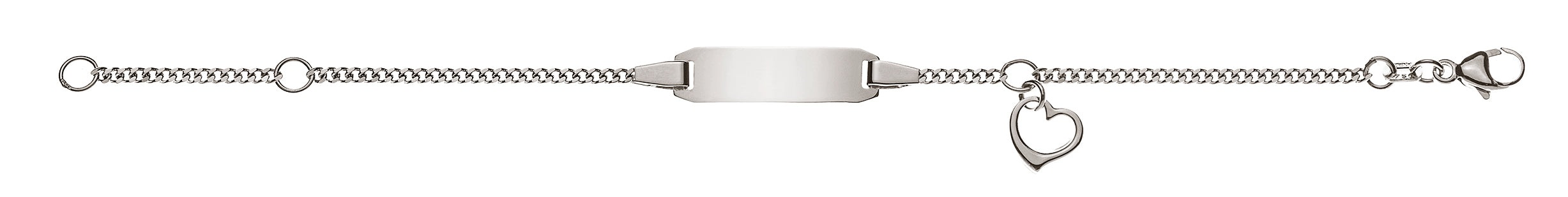 Armband Panzer diamantiert Weissgold 750 mit Herzanhänger und Gravurplatte
