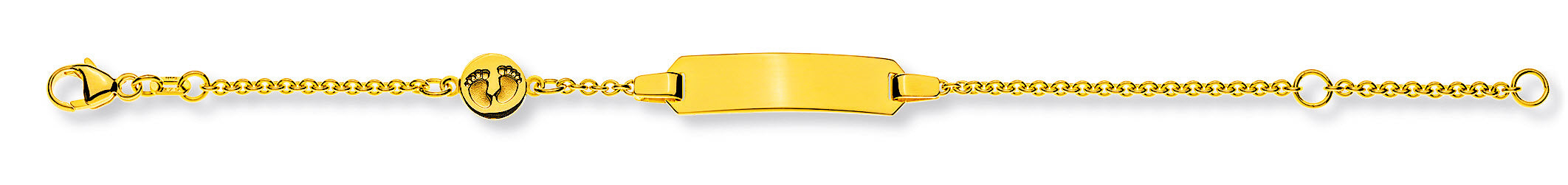 Armband Rundanker Gelbgold 375 mit Babyfüssen und Gravurplatte