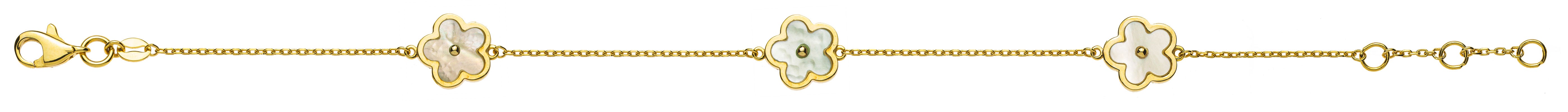 Armband Gelbgold 375 mit vier Perlmutt Blumen Elementen