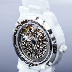 Residence Automatik Damenuhr Keramik in Weiss mit Diamanten und Perlmutt