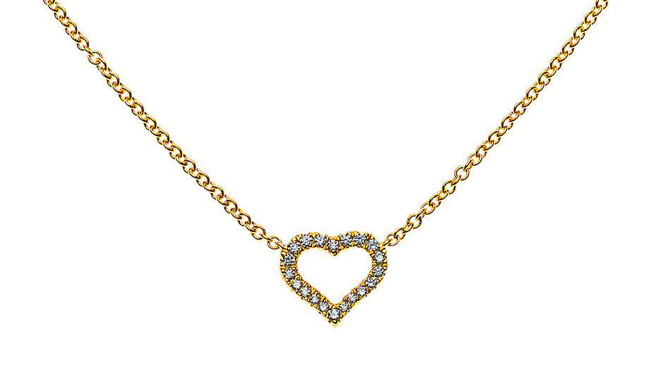 Collier Herz Gelbgold 750 mit 20 Brillanten H SI 0.08ct 45cm