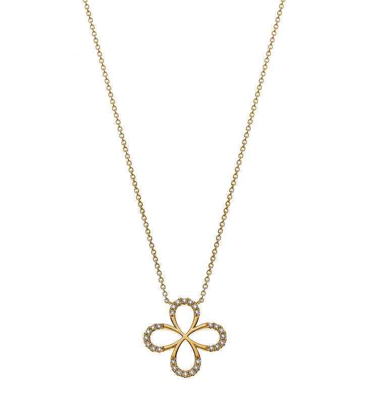 Collier Rundanker Gelbgold 750 mit Kleeanhänger 28 Brillanten 0.10 ct.
