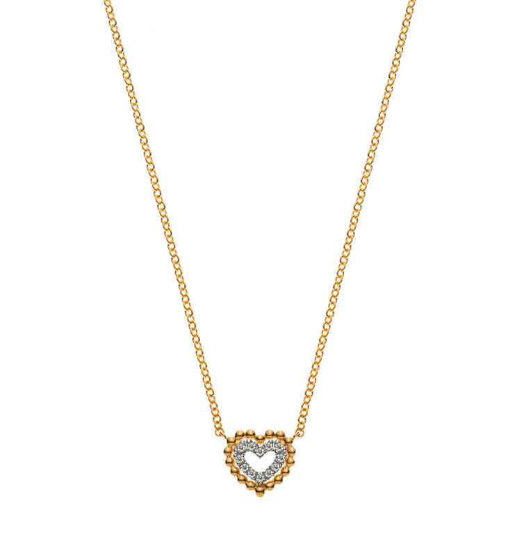 Collier Gelbgold 750 mit Herzanhänger 12 Brillanten 0.05 ct.