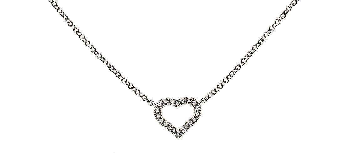 Collier Herz Weissgold 750 mit Brillanten 0.08 ct. 45cm
