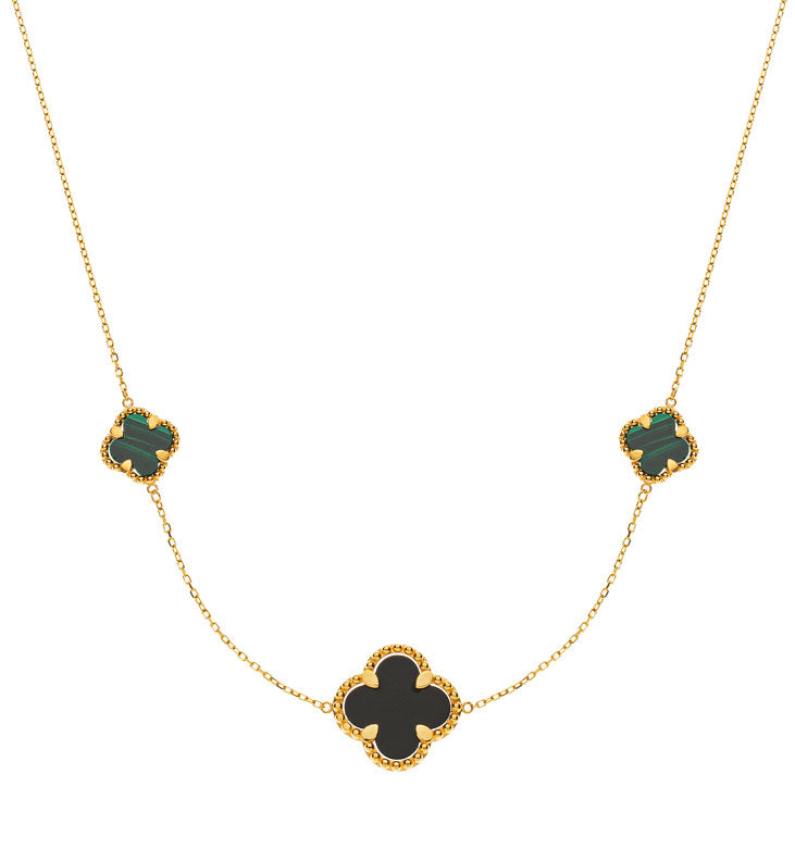 Collier Gelbgold 750 mit Malachit und Onyx Farbsteinen 45cm