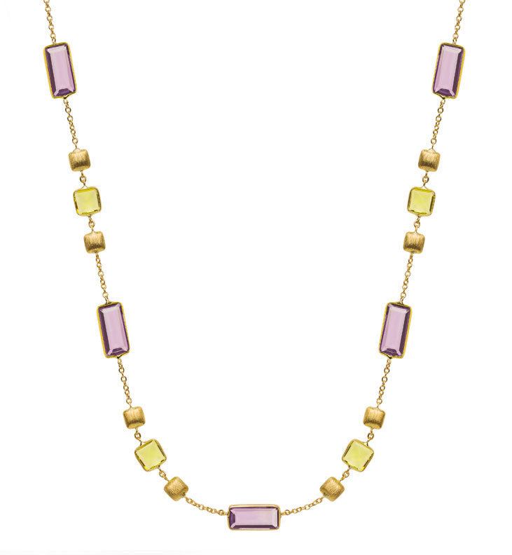 Collier Gelbgold 750 mit Amethyst & Peridot 45cm