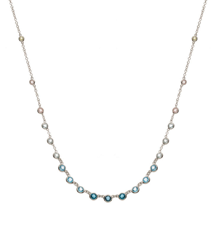 Collier Weissgold 750 mit bunten Topas & Quarzen