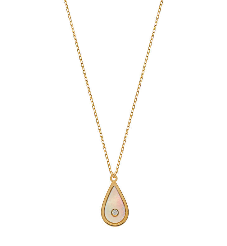 Collier Gelbgold 375 Perlmutt Tropfen Zirkonia 45cm