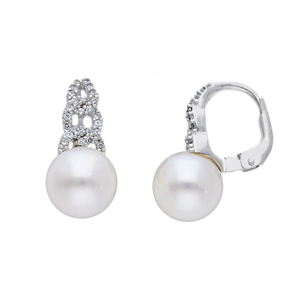 Weißgoldschimmer mit Perlen, Creolen in 18 Karat - 750 Weissgold