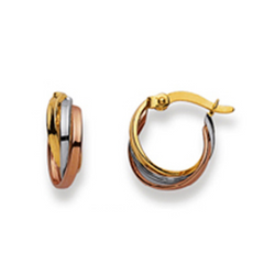 Boucles d'oreilles créoles femme en or tricolore 750/18 carats