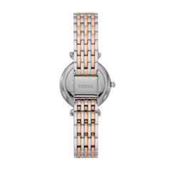 Fossil Carlie Quarz 3-Zeiger 28 MM Damenuhr in Silber 2-Tone MOP - ES4649