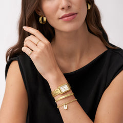 Fossil Raquel 23mm Gold-Weiss Edelstahl Quarzuhr mit Datum Damenuhr - ES5220