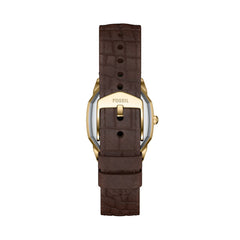 Fossil Harlow Quarz 27 MM Damenuhr in Gold Creme Braun, Lederband - ES5426