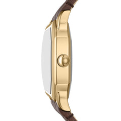 Fossil Harlow Quarz 27 MM Damenuhr in Gold Creme Braun, Lederband - ES5426