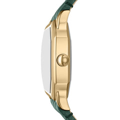 Fossil Harlow Quarz 27 MM Damenuhr in Gold Grün, Lederband - ES5427