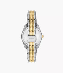 Fossil Scarlette Damenuhr Bicolor Gold/Silber mit blauem Zifferblatt und Edelstahlarmband 33 mm – ES5443