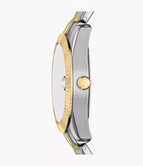 Fossil Scarlette Damenuhr Bicolor Gold/Silber mit blauem Zifferblatt und Edelstahlarmband 33 mm – ES5443