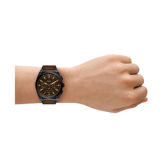 Fossil Everett Quarz Chronograph 44 mm Herrenuhr aus Lederband in Schwarz/Braun - FS6108