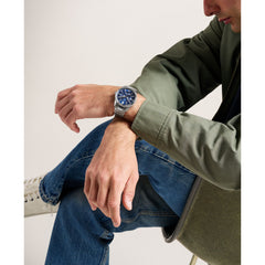 Fossil Pearson Quarz 42 MM Edelstahl Multifunktion Herrenuhr in Silber/Blau - FS6134