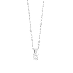 Collier solitaire classique à facettes avec diamants en or blanc 18 carats