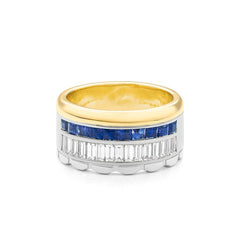 Bague Mémoire en or blanc et jaune 18 carats avec saphir semi-serti à facettes