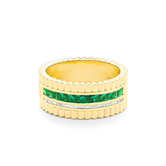 Bague mémoire à demi-sertie Facet Cnc Ring en or jaune 18 carats 750