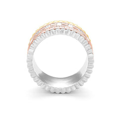 Facet Cnc Ring Halbgefasster 18 Karat Gold Tricolor Memoire Ring mit Diamanten