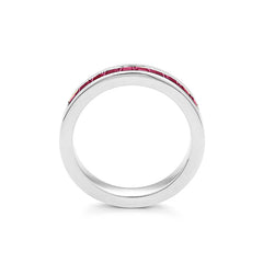 Bague d'éternité en or blanc 18 carats avec rubis semi-serti et facetté CNC