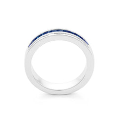 Facet Cnc Ring halbgefasster Memoirering in 750/18 K Weissgold mit Saphir